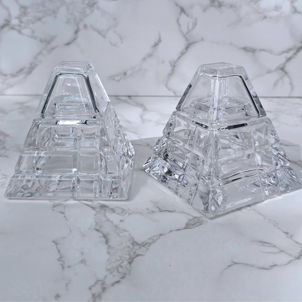RCR Inkwells Royal Crystal Rock Pyramid Pair Clear Italian Lead Crystal Set